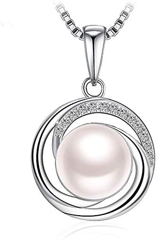 Pearl Necklace & Real Freshwater Cultured White Pearl Necklaces for Women Jewelry Sterling Silver Pendants 8-9 mm Pearl, 18 inch Chain for Wife Mom Birthday Gifts for Women