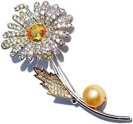 Gifts for Wife Anniversary Brooch for Women- Pearl Brooch Real AAA Quality Handpicked Nature Pearls and D Color Moissanite - Gifts for Mom Girlfriend Her NO11204