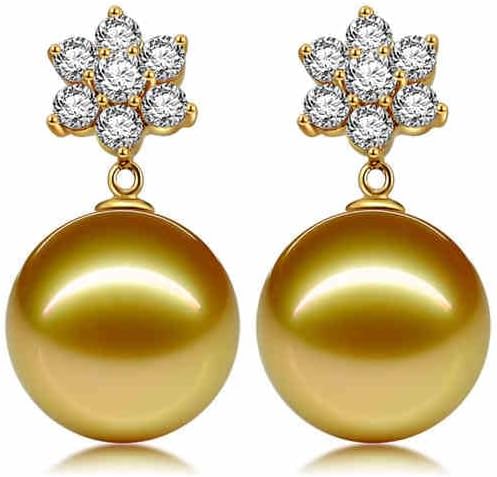 Wife Jewelry 18K Gold Earrings - Genuine South Sea Golden Pearl Jewelry Earrings for Women, Birthday Jewelry for Girlfriend, Valentine's Day for Wife NO1268